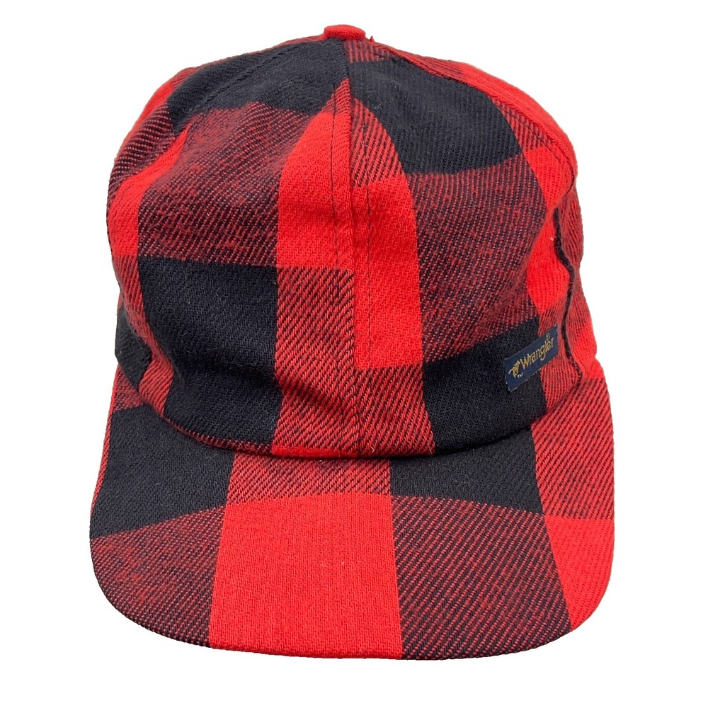 Vintage‎ Wrangler Hat Cap Snapback  Red Black Plaid Flannel 80s Made In USA READ